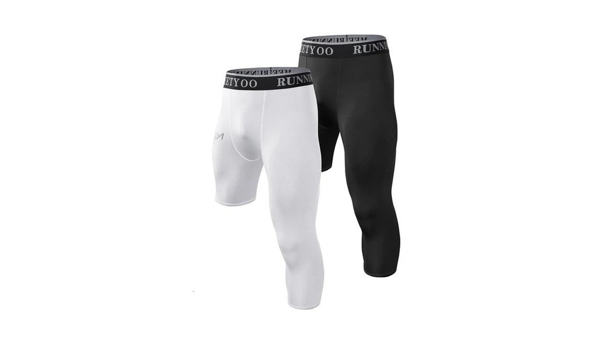 Meetyoo Men's Compression Pants,workout Leggings For Men,cool Dry 3/4 One