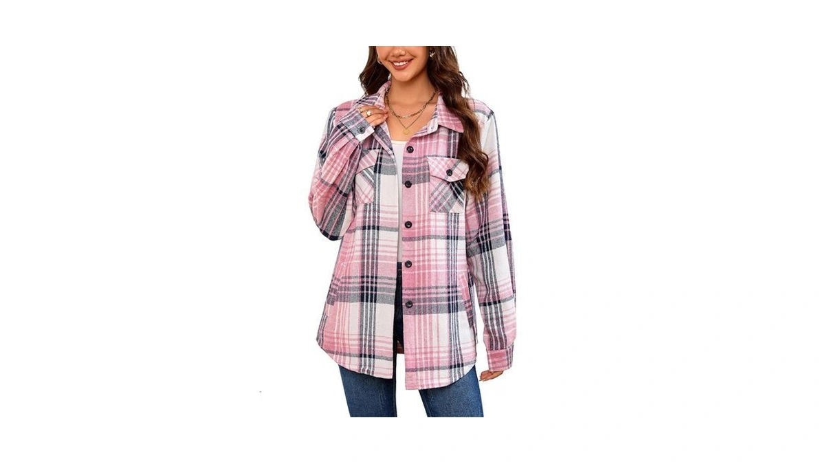 Shawnda Women's Flannel Plaid Shacket With Loose Fittingd Pocket Button