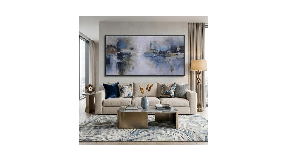 Ajaziko Abstract Canvas Wall Art, Blue Wall Art For Living
