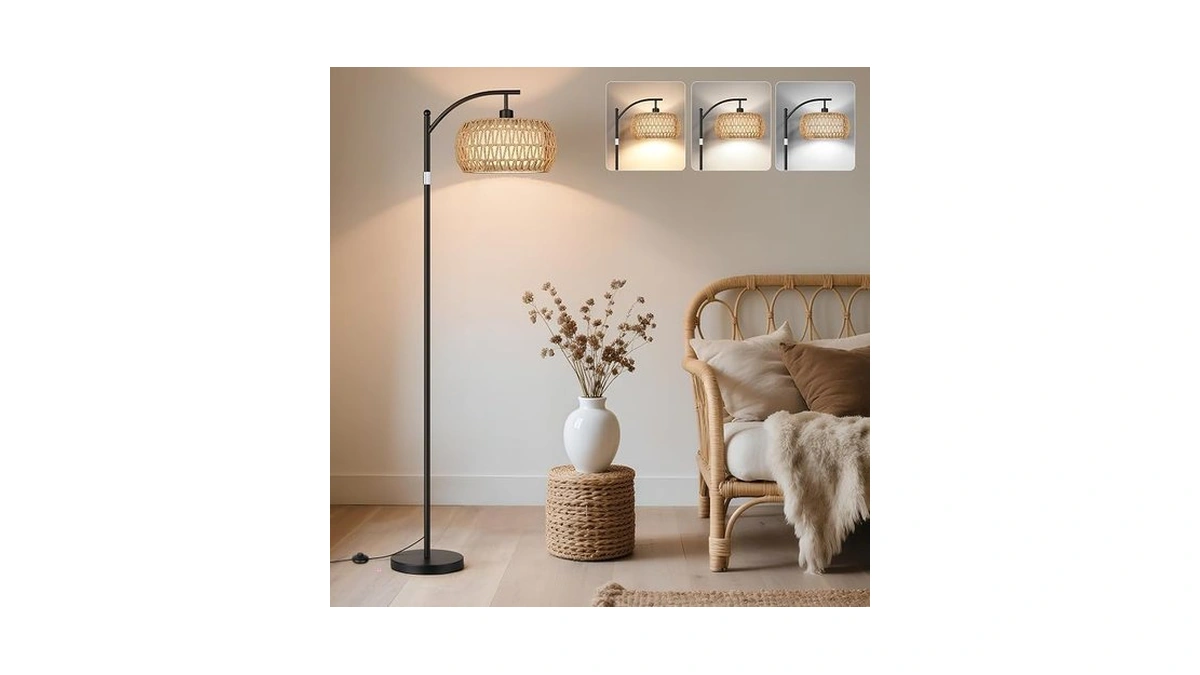 Rottogoon Rattan Floor Lamps For Living Room, Boho Standing Lamps