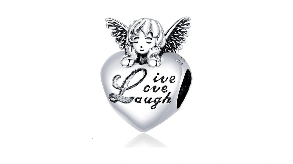 Babamia Sterling Silver Angel Charm Pendant, Heart Charm For Jewelry