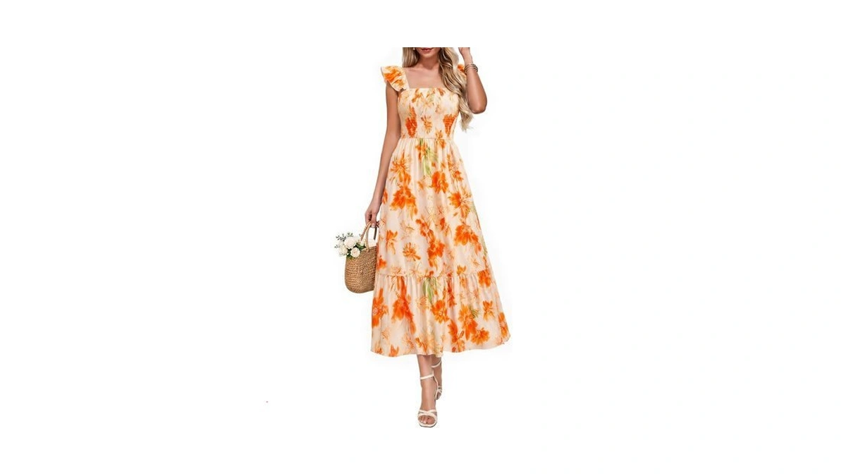 Simplee Womens Summer Floral Sundresses 2026 Sleeveless Casual Smocked Ruffle