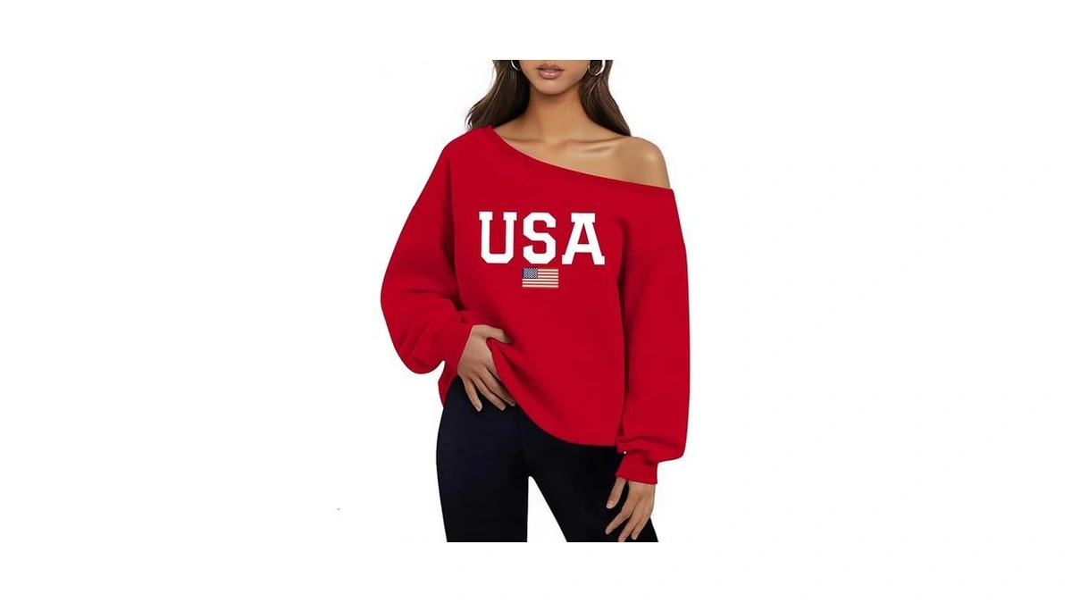 Bonitee Women Long Sleeve Off Shoulder Sweatshirts Hoodies Tops Red-usa,m