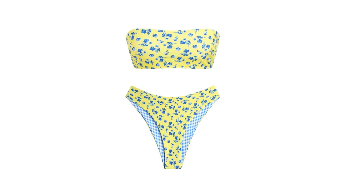 Zaful Women's High Cut Bandeau Bikini Set Strapless Solid Color