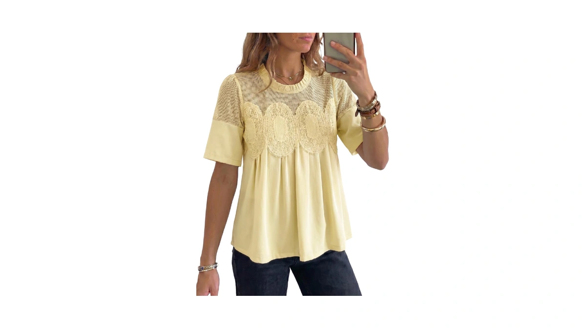 Dokotoo Womens Summer Blouse 2026 Boho Short Sleeve Crewneck Elegant