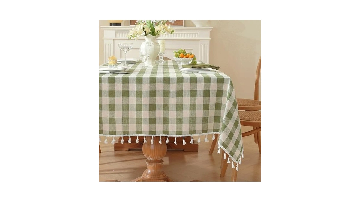Gillhov Gingham Tablecloth Rectangular, Tassels Checkered Table Cloth Washable Cotton