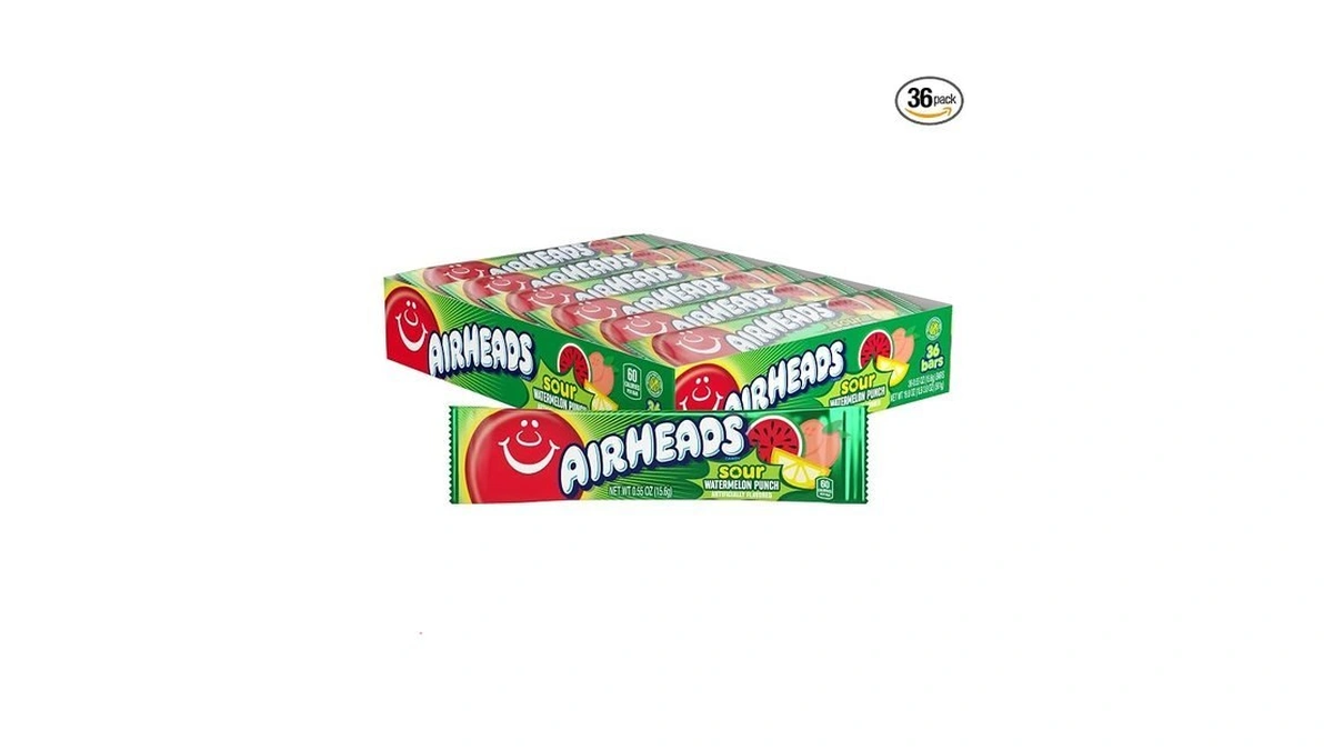 Airheads Sour Candy Bars, Sour Watermelon Punch Flavored, Bulk, Concessions,