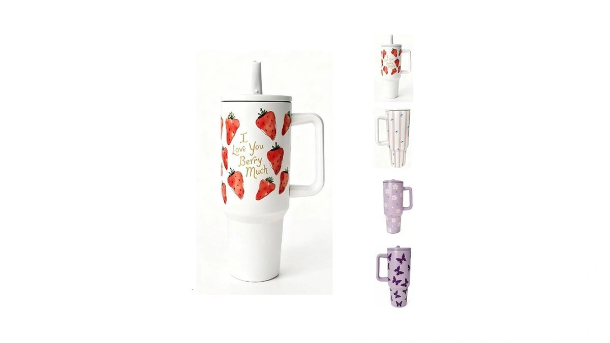 Hjocmle Strawberry 40 Oz Insulated Tumbler With Handle,stainless Steel Double