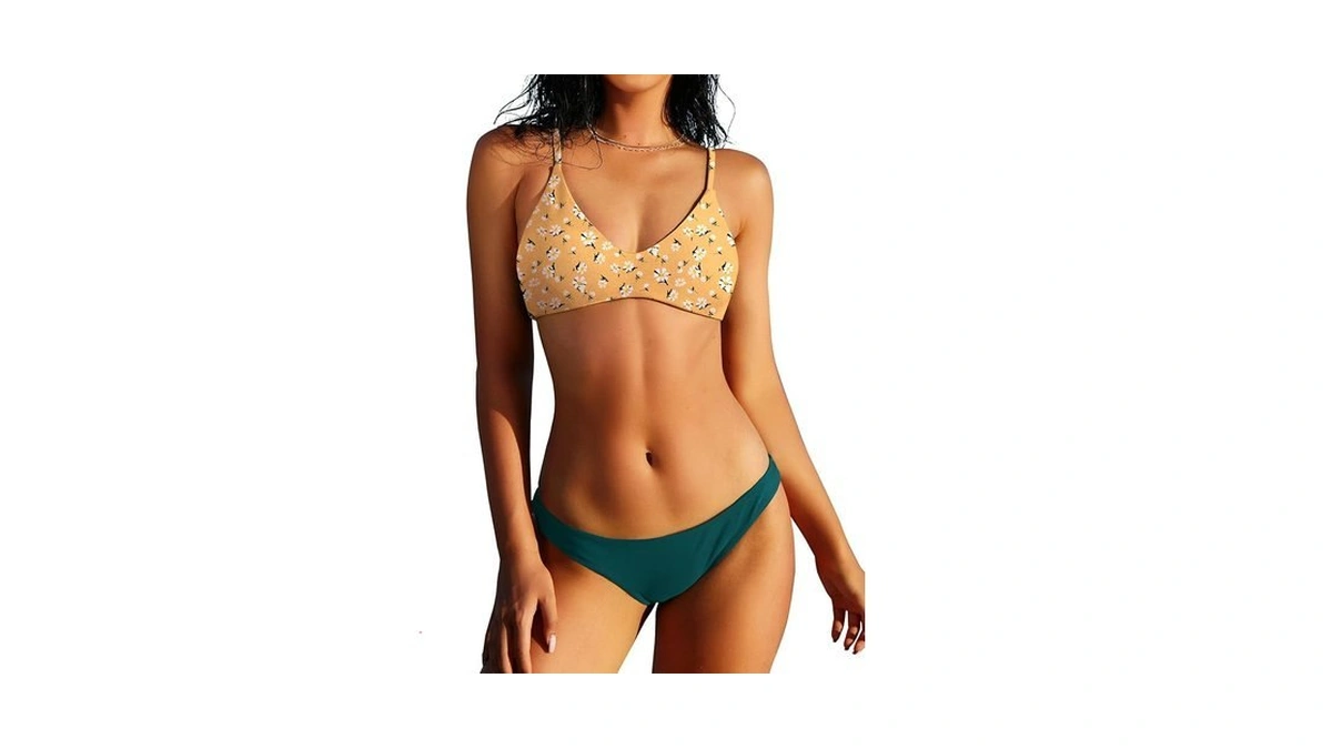 Zaful Women's Solid Spaghetti Strap Bralette Bikini Set Two Piece