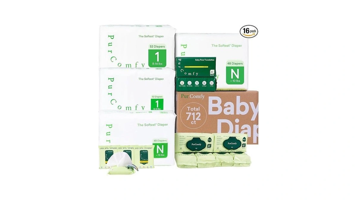Purcomfy Baby Diapers Essential Kit, Size N (96ct) & Size