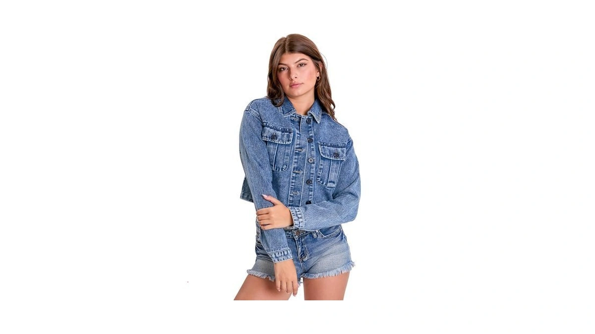 Ymi Jeans Women's Cropped Trucker Denim Jacket, N Indigo Blue,