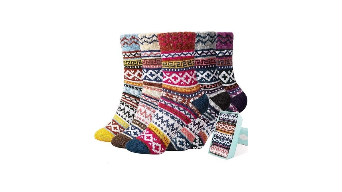 Iceivy Womens Socks 5 Pairs Wool Warm Cotton Thick Vintage