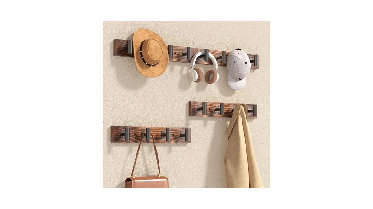 Orapoke 4 Pack Coat Rack Wall Mount, Rustic, Length Per