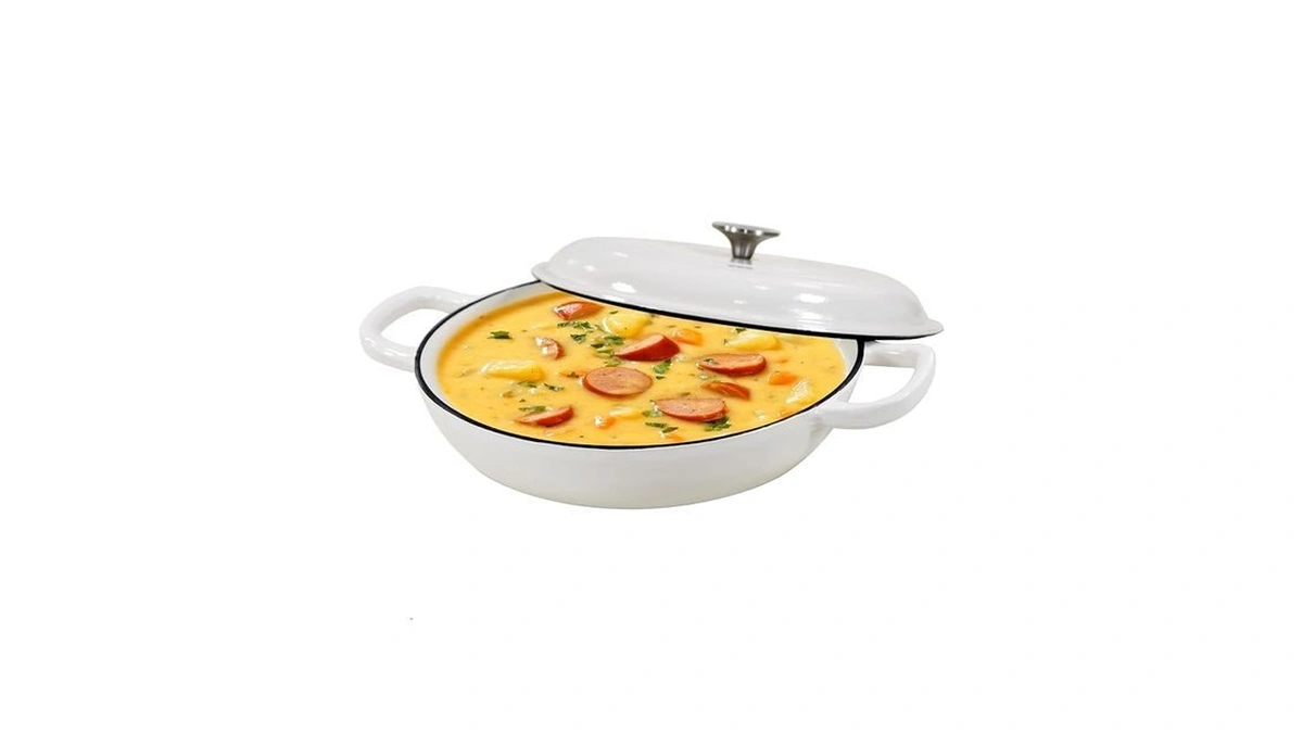Cookwin Enameled Cast Iron Braiser Pan, 3.8 Quart Shallow Dutch