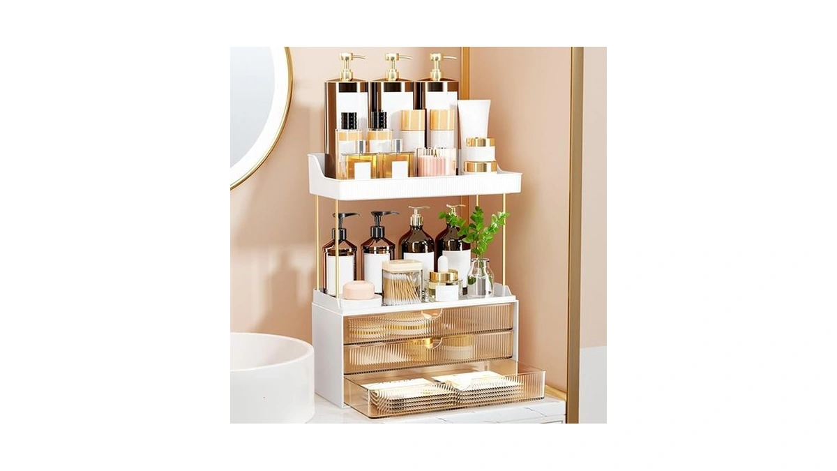 Storbin 3 Large Drawers Makeup Organizer - 5 Tier Bathroom