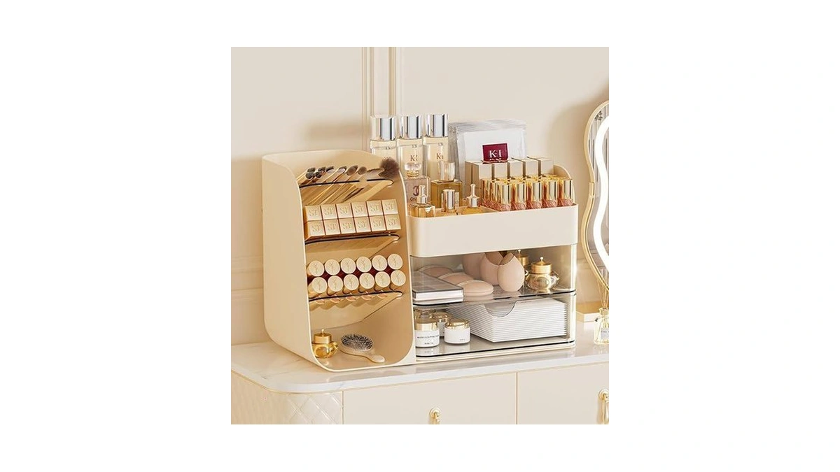 Kqjs Makeup Organizer Countertop With 2 Drawers, Large Capacity Make