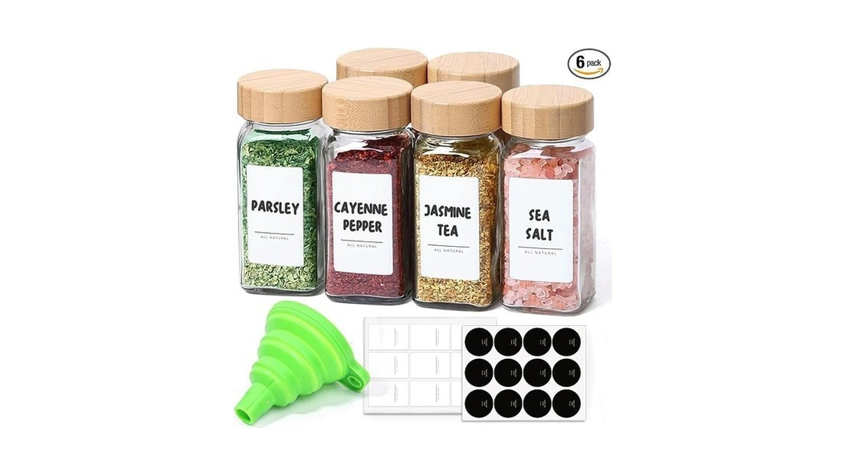 Comsaf 4 Oz 6pcs Glass Spice Jars With Label, Empty