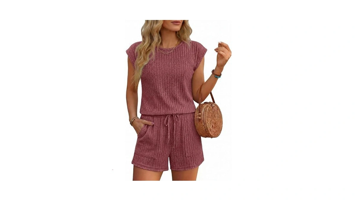 Ekouaer Rompers For Women Summer Casual Cap Sleeve Crewneck Short