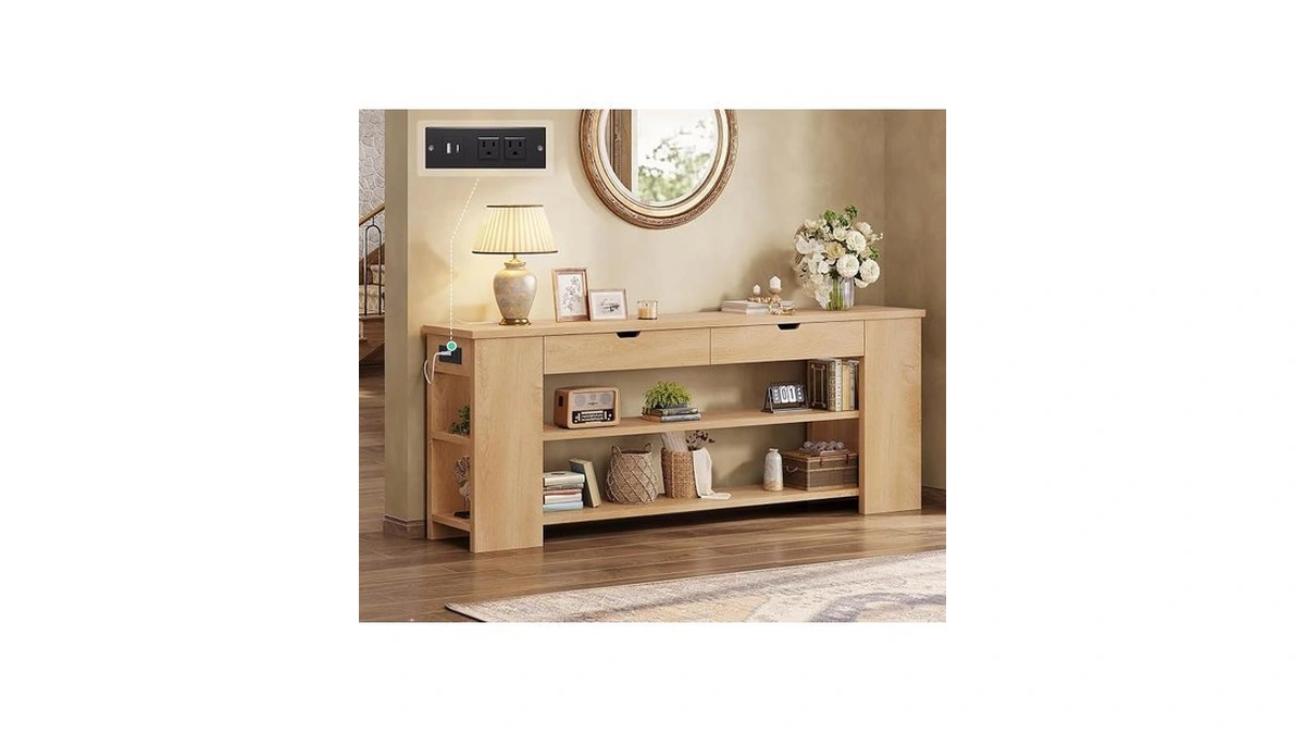 Angrywin 71.8 Inch Extra Long Console Table With Drawers, Farmhouse