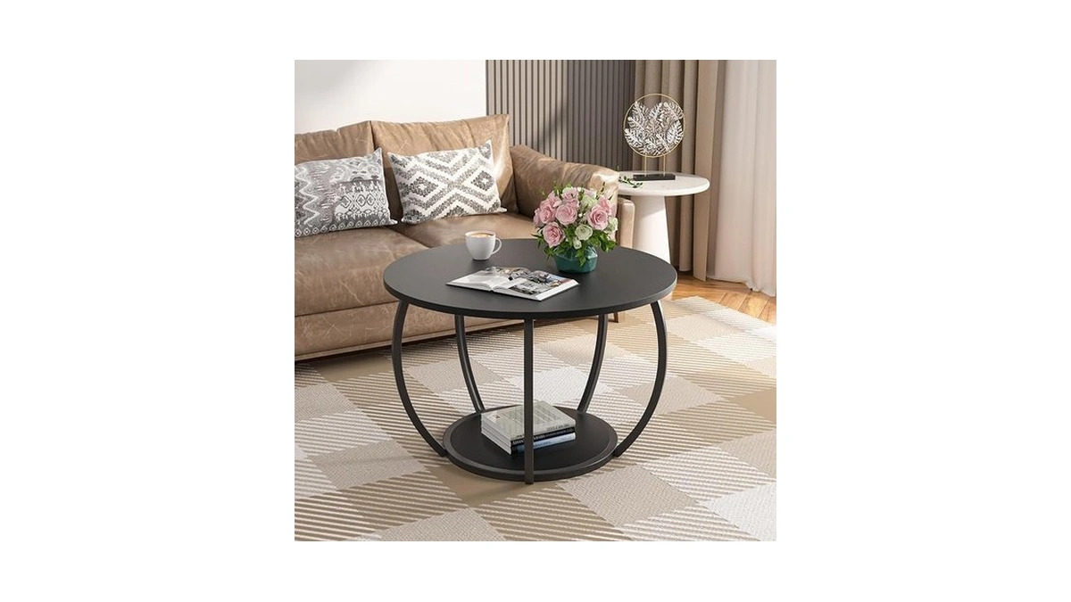 Greenforest Round Coffee Table With 2-tier Open Storage, 27.6 Inch