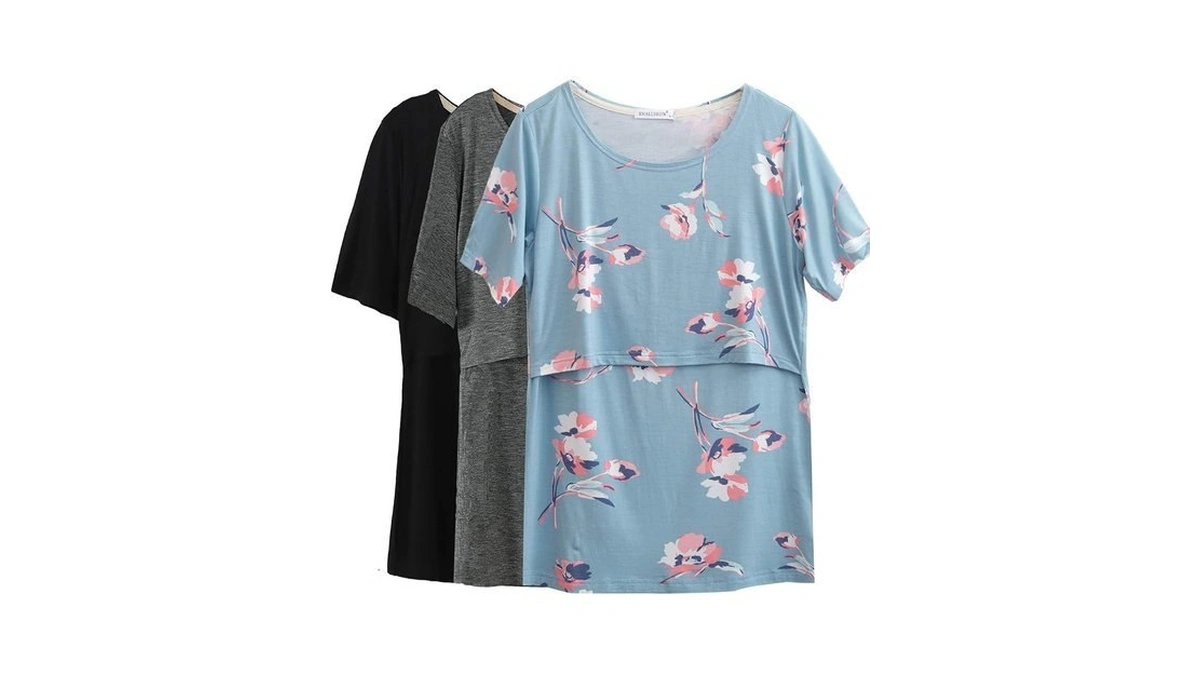 Smallshow 3 Pcs Maternity Nursing T-shirt Nursing Tops Black-dim Grey-svp049