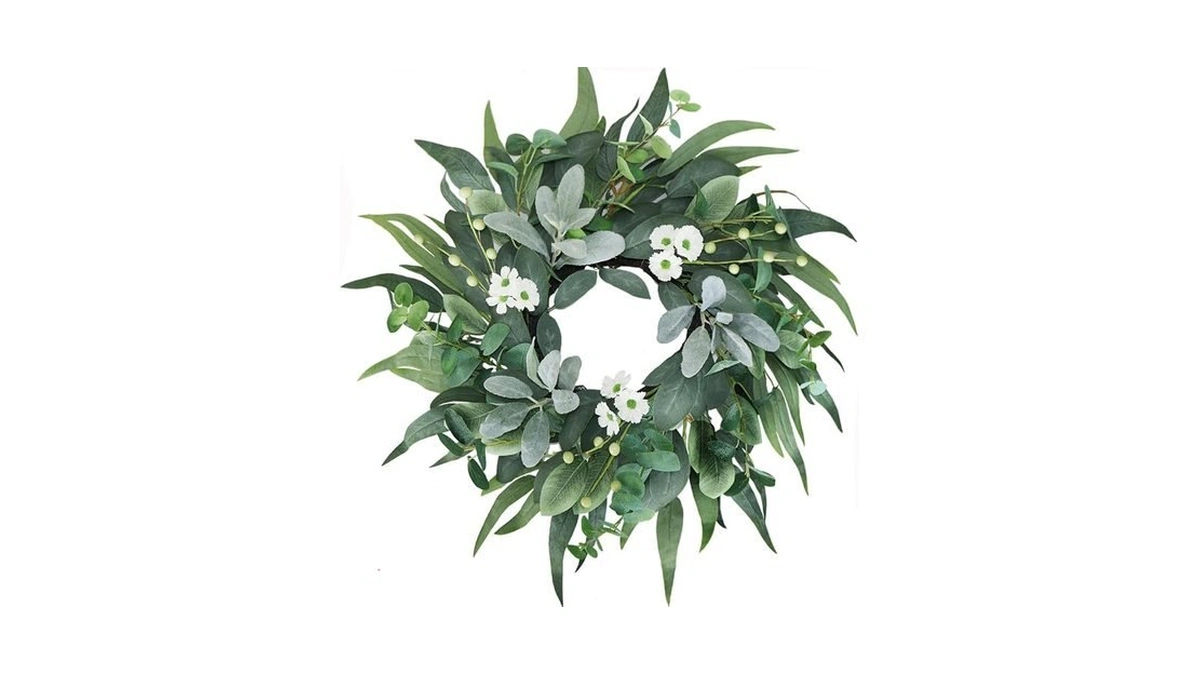 Binfen 20" Green Eucalyptus Wreaths For Front Door With Lambs
