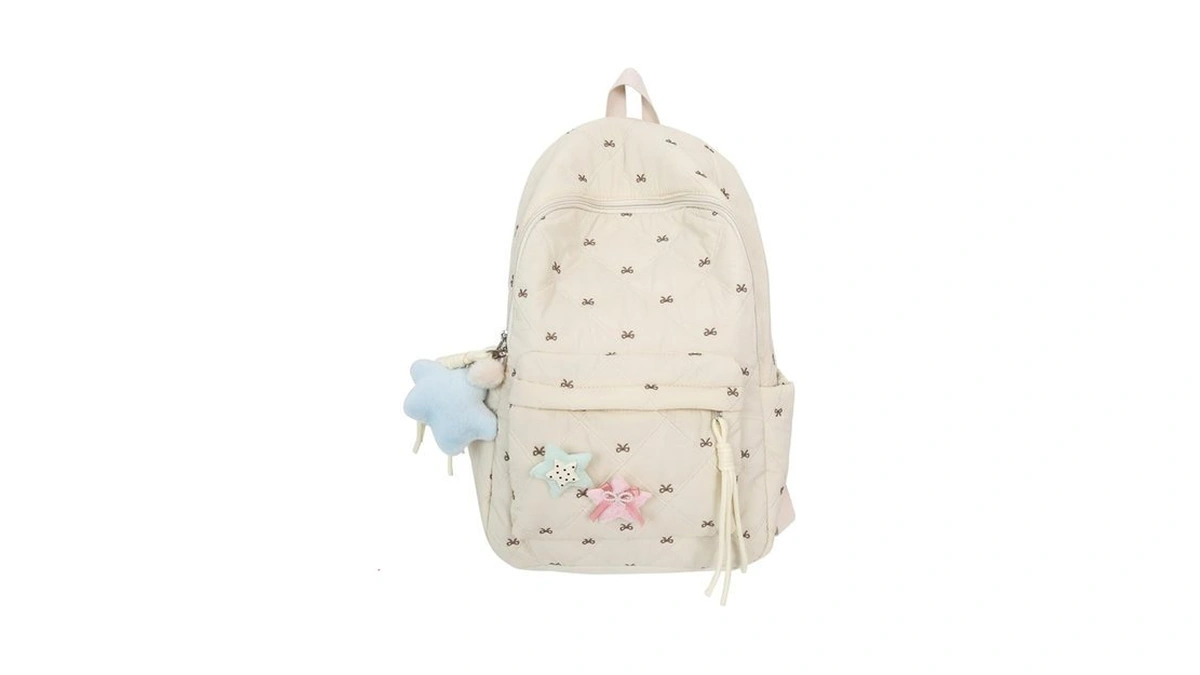 Mininai Women's Quilted Cute Aesthetic Backpack Bow Print Lightweight Puffer