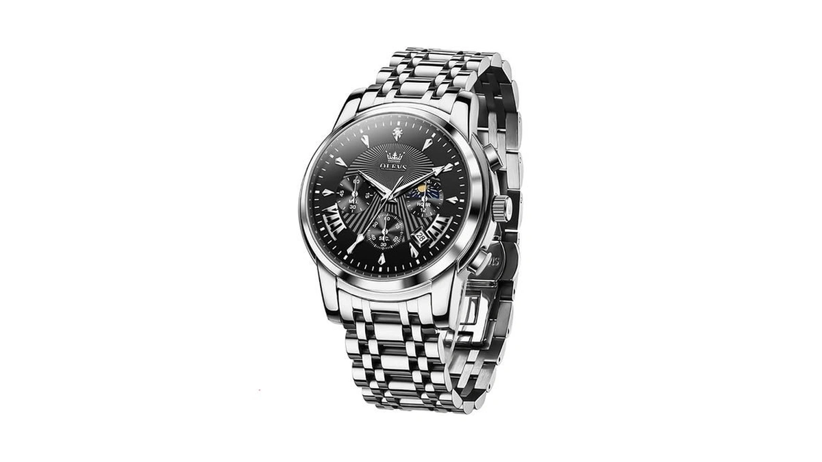 Olevs Watch Men Black And Silver Watches For Men Luxury