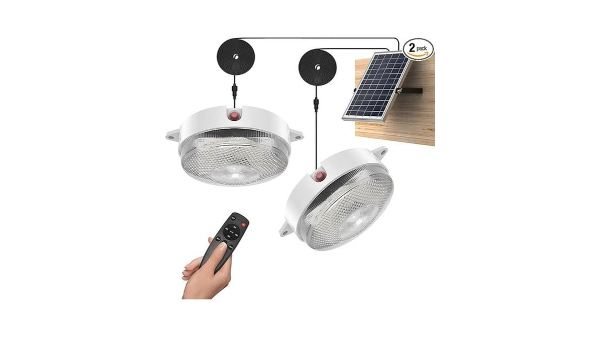 Uponun Solar Ceiling Light Motion Sensor 2 Pack, Dimmable 6000k/4000k/3200k