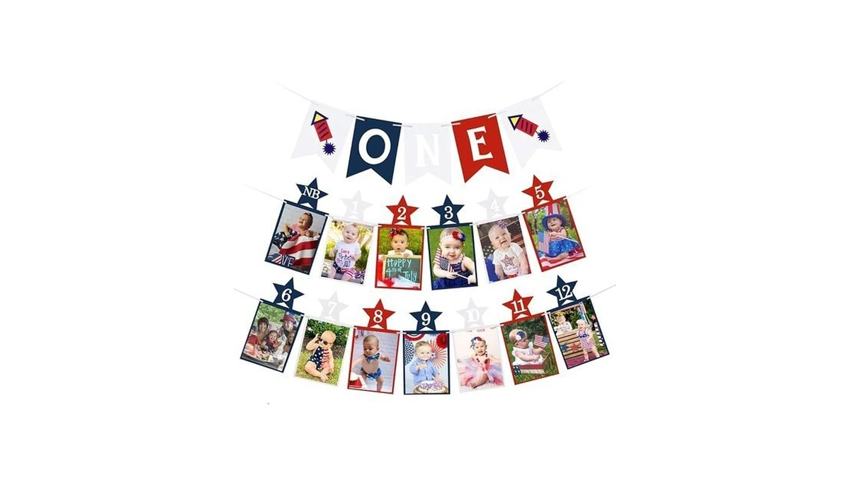 4th Of July 1st Birthday Photo Banner Patriotic Newborn To
