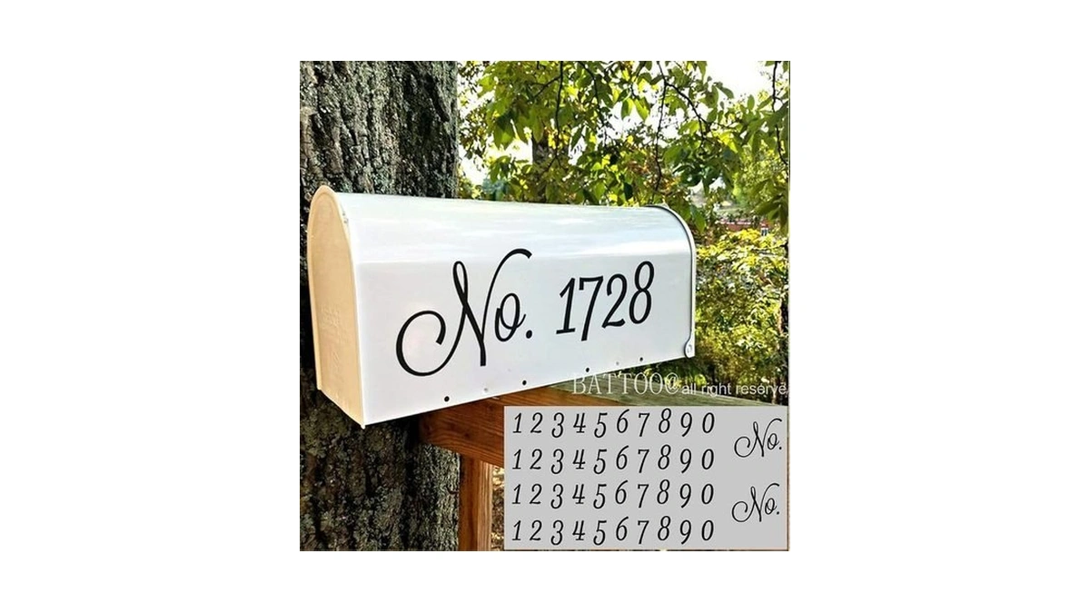 Mailbox Numbers Sticker Decal Die Cut Script Black No. Self