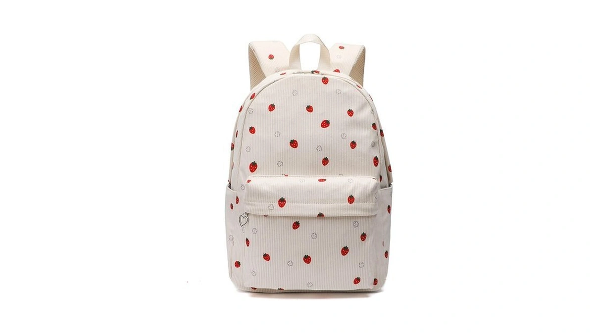 Mininai Kawaii Corduroy Backpack For Women Cute Floral Print Aesthetic