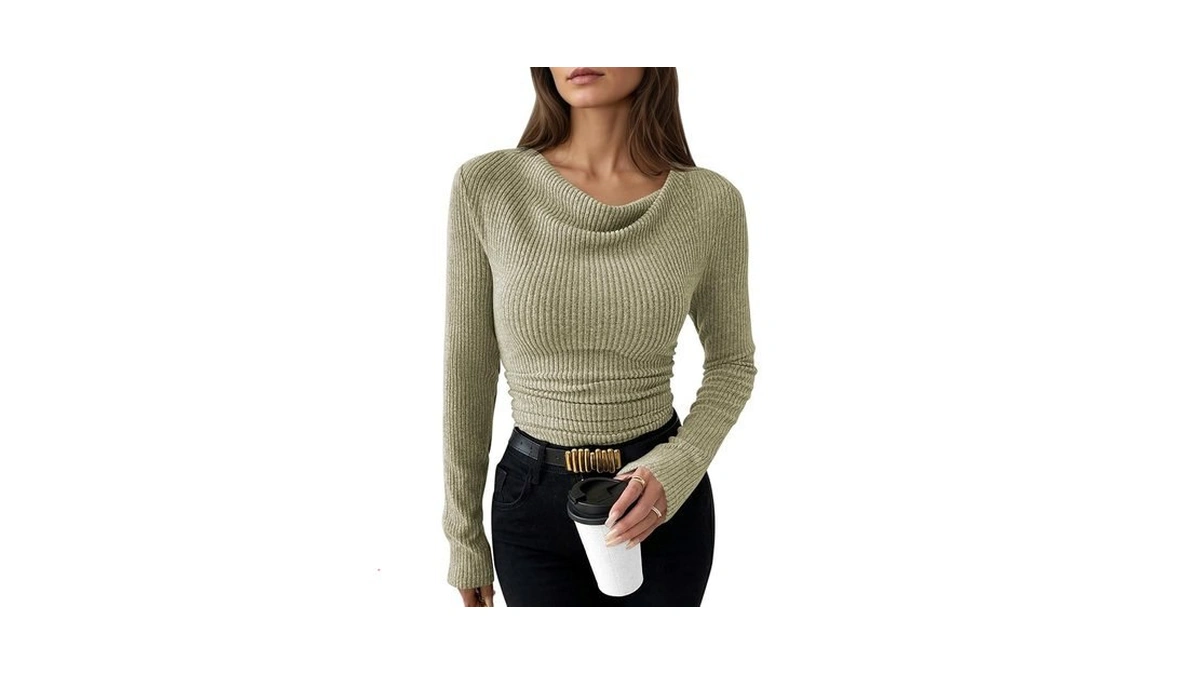 Pink Queen Womens T-shirts Long Sleeve Ruched Slim Fit Trendy