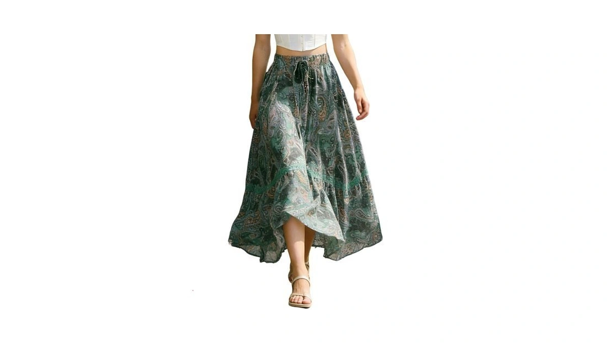 Scarlet Darkness Women's Boho Maxi Skirt Renaissance Skirt A-line Elastic