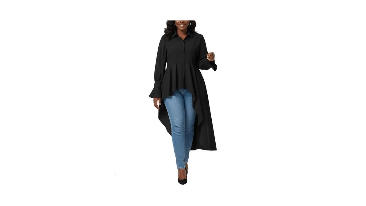 Umenlele Women’s Button Down Long Sleeve Asymmetric Ruffle High Low