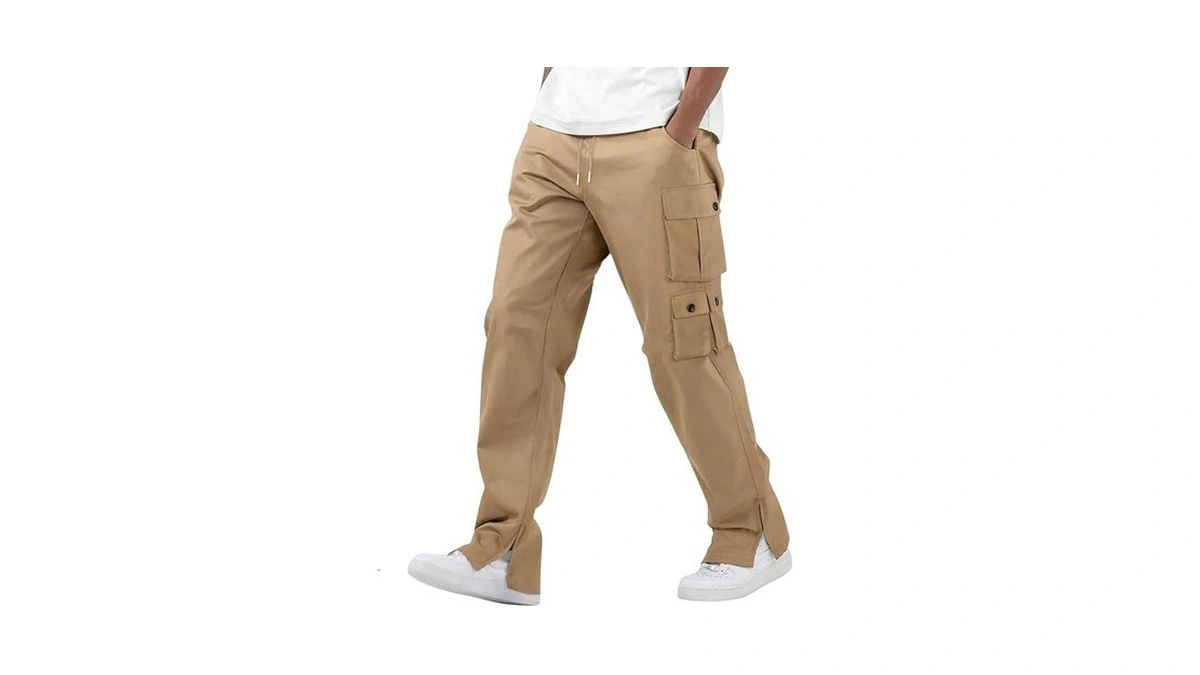Zaful Mens Casual Cargo Pants Drawstring Side Slit Baggy Hiking