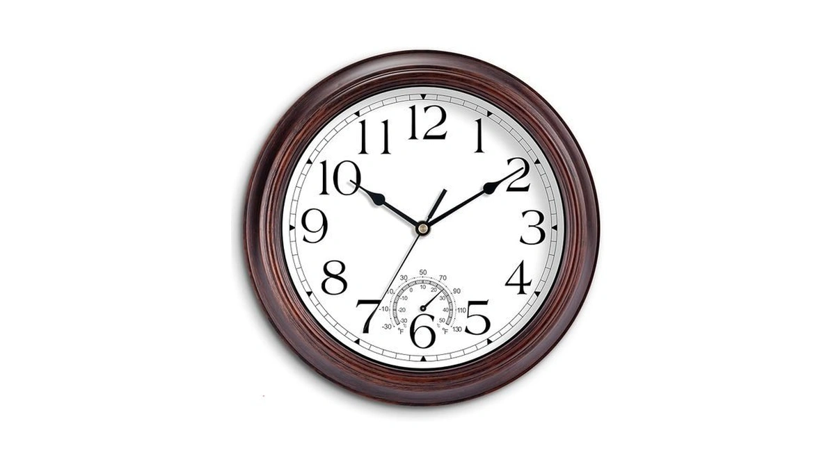 Kecyet 8.5 Inch Outdoor Wall Clock With Thermometers, Vintage Silent
