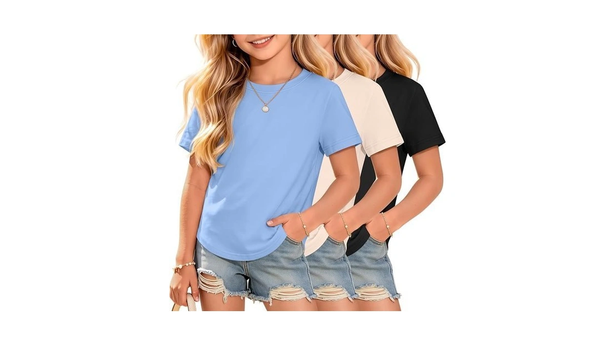 Lessonzoo 3 Pack Girls Shirts Kids Short Sleeve Cute Loose