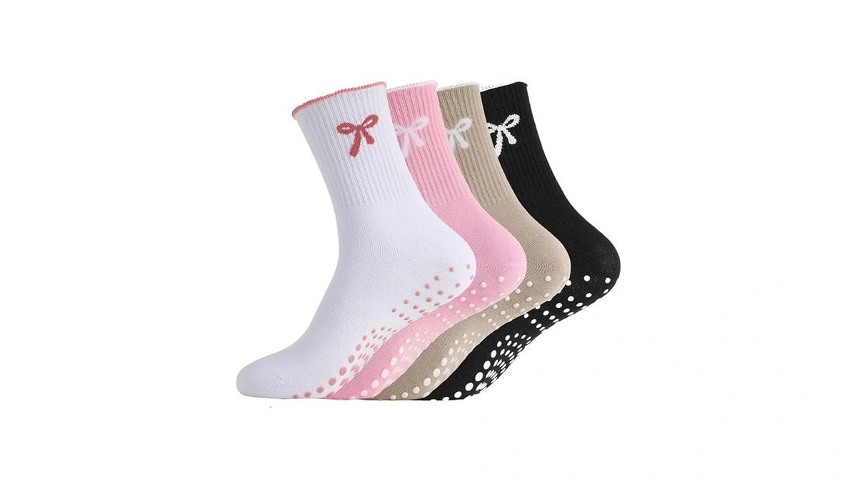Scenicamp 4 Pairs Cute Pilates Grip Socks For Women Non