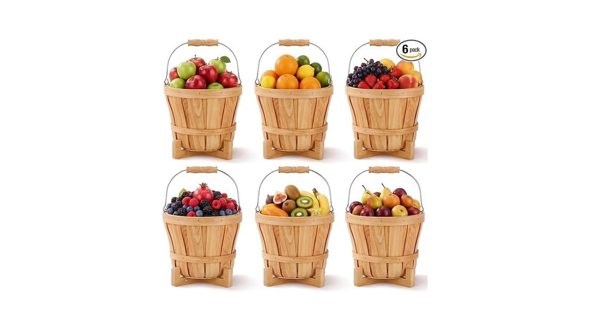 Lounsweer 6 Pack Small Wooden Bushel Baskets With Handle And
