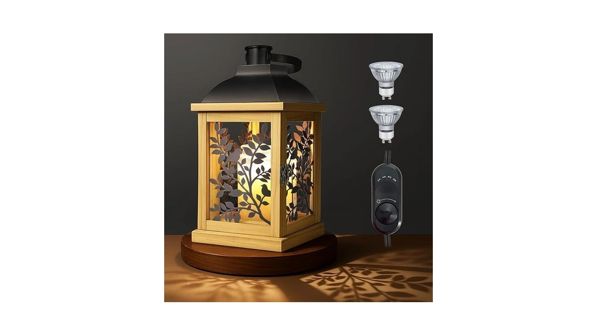 Candle Warmer Lamp Wood With Timer & Dimmer, Enclosed Flameless