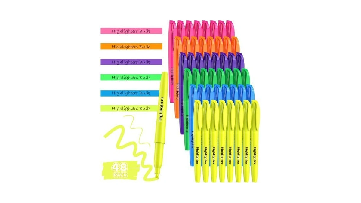 Jsdoogoo 48 Pack Highlighters - 6 Assorted Colors Bulk Set