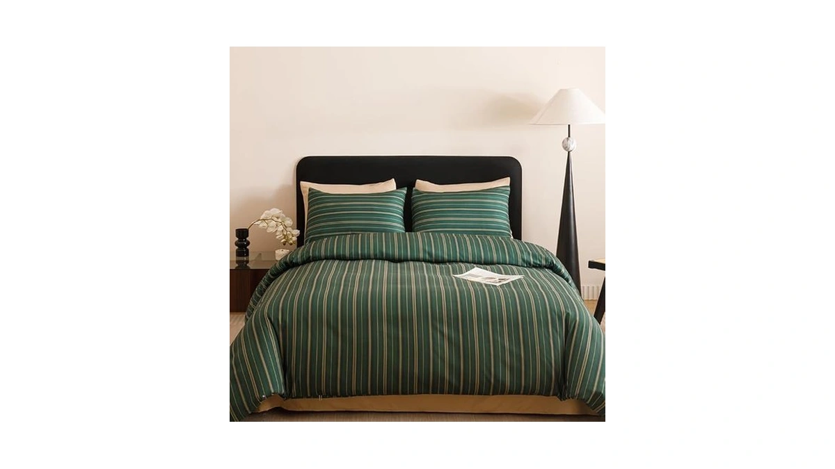 Clothknow Striped California King Comforter Set Dark Green Bedding Sets