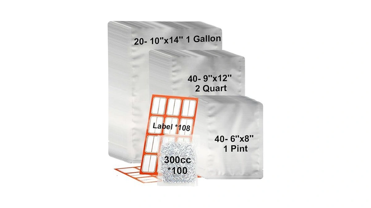 100 Count 1 Gallon Mylar Bags With Labels And Oxygen
