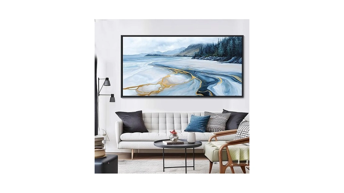 Blue And Gold Abstract Wall Art - Ocean Beach Pictures