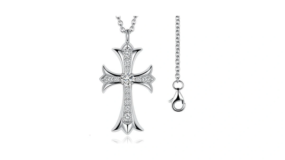 Ladylike Moissanite Cross Pendant Necklace 925 Sterling Silver Classic Cross