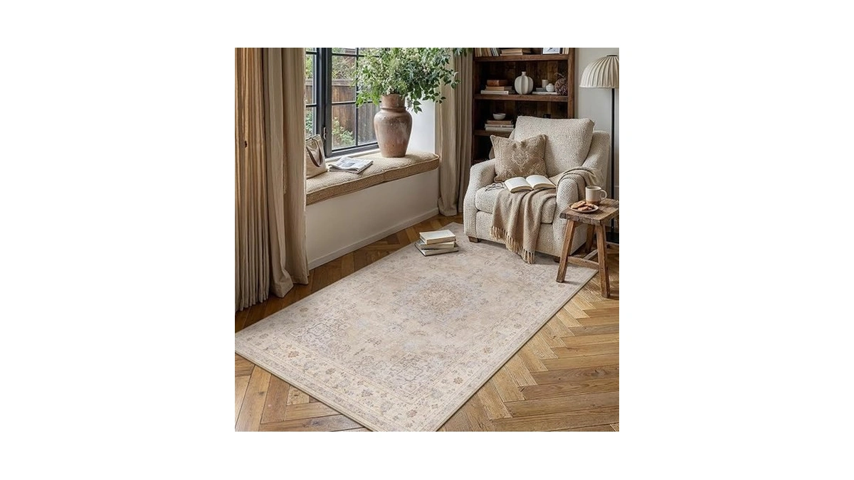 Purecozy 3x5 Beige Entryway Rug Vintage Area Carpet Indoor Office