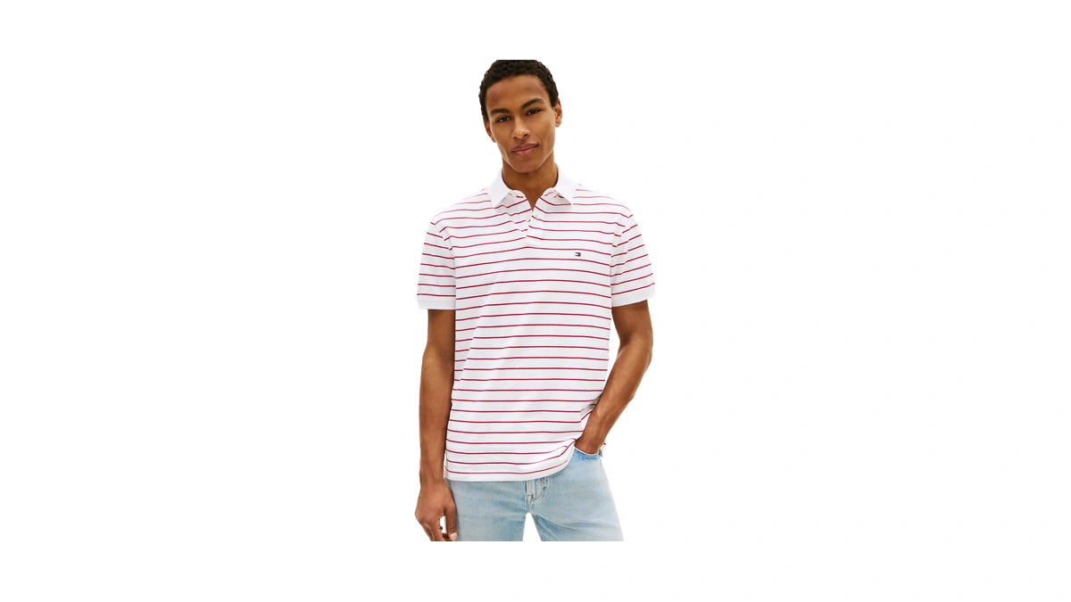 Tommy Hilfiger Men's 1985 Classic Short Sleeve Polo, White/medium Red