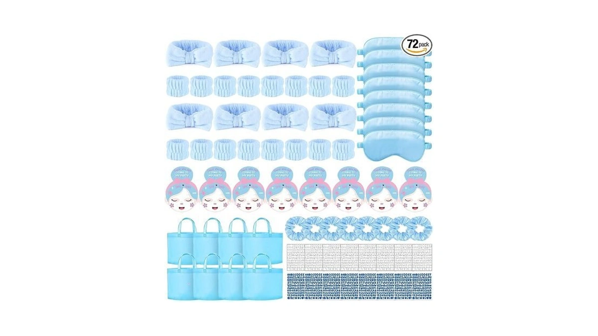 Eyndyn 72 Pcs Blue Spa Sleepover Party Supplies For Girls