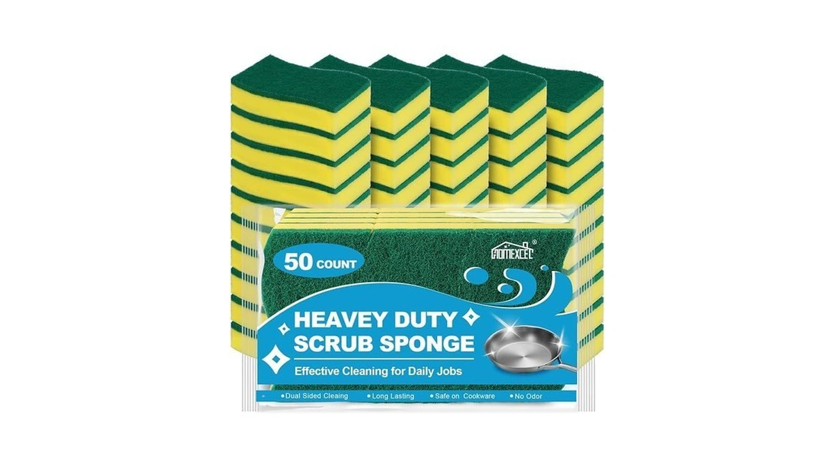 Homexcel Sponges Kitchen 50pcs Heavy Duty For Dishes, Yellow Scrub